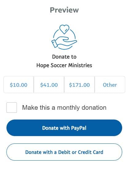 Make a donation to Hope Soccer Ministries. 