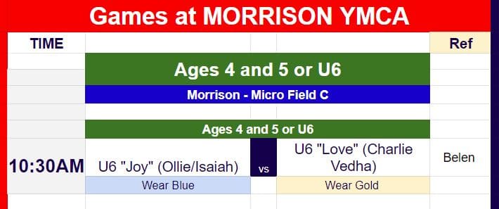 Hope Soccer U6 game vs Morrison YMCA.