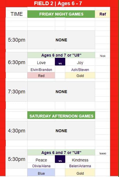 U8 Games for all Hope U8 teams for Fall 2022.